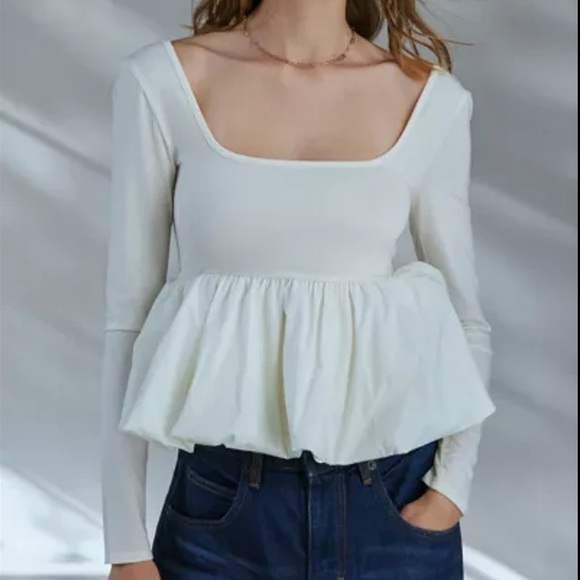 silence + noise | Urban Outfitters | Long Sleeve Bubble Top Ivory New with Tags - Picture 2 of 6